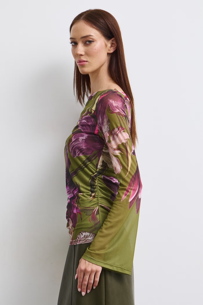 Longsleeve damski w kwiaty RW26-BUD502 zielony