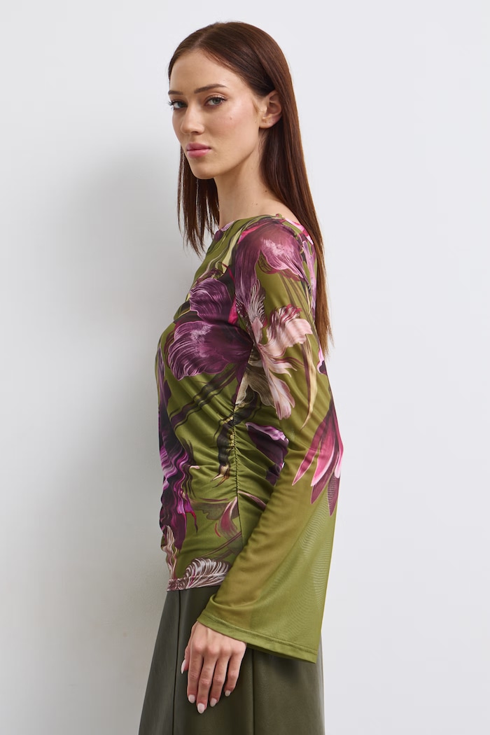 Longsleeve damski w kwiaty RW26-BUD502 zielony