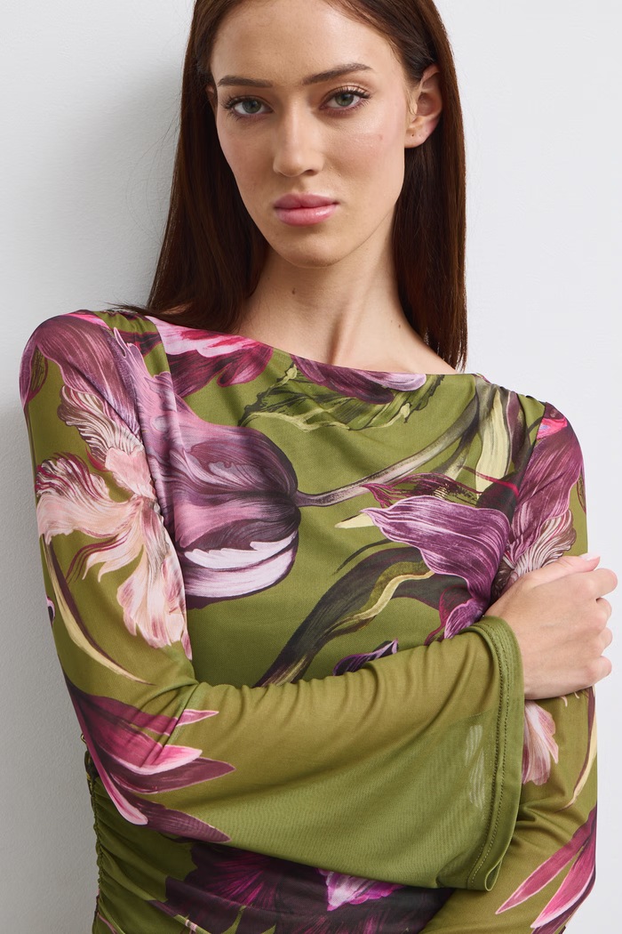 Longsleeve damski w kwiaty zielony RW26-BUD502