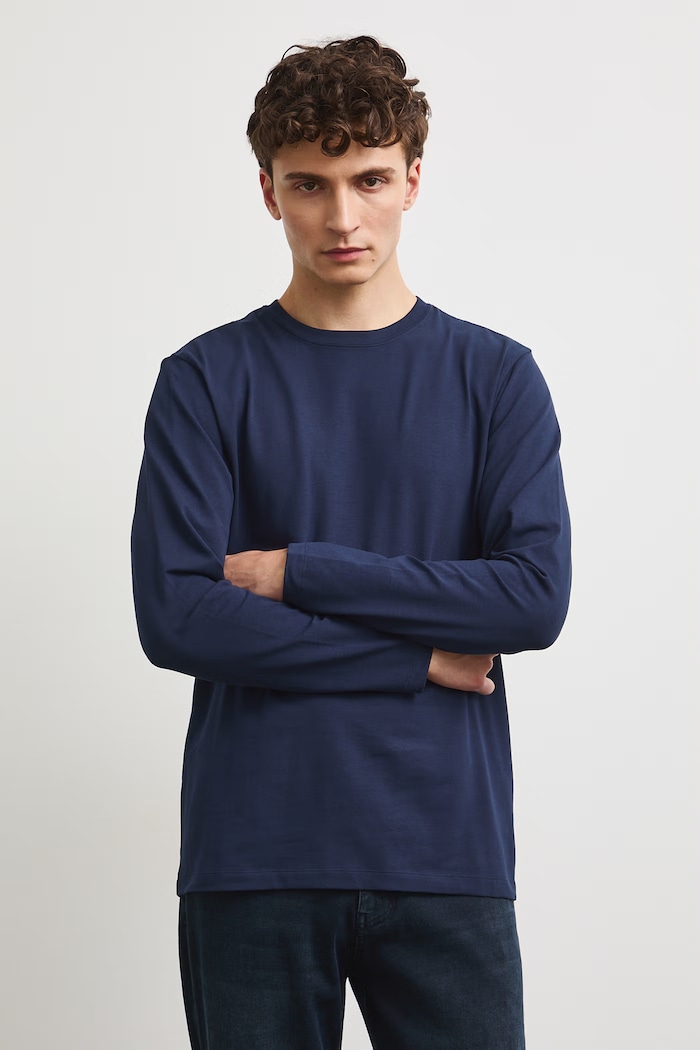 Longsleeve męski bawełniany z elastanem gładki RW26-BUM030 granatowy RW26