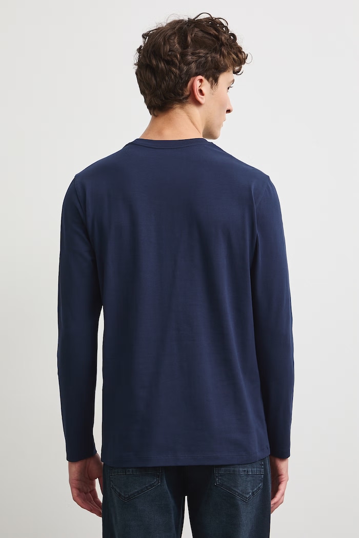 Odzież Longsleeve męski bawełniany z elastanem gładki RW26-BUM030 granatowy