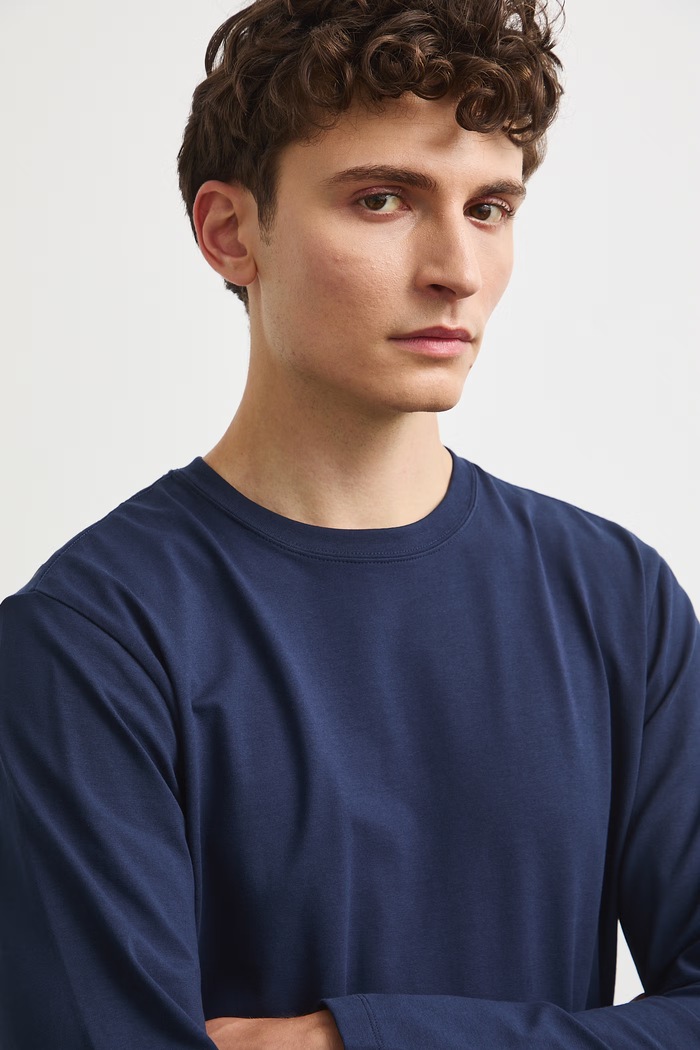 Longsleeve męski bawełniany z elastanem gładki granatowy RW26-BUM030