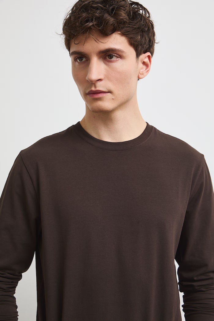 Medicine longsleeve męski bawełniany z elastanem brązowy RW26-BUM030