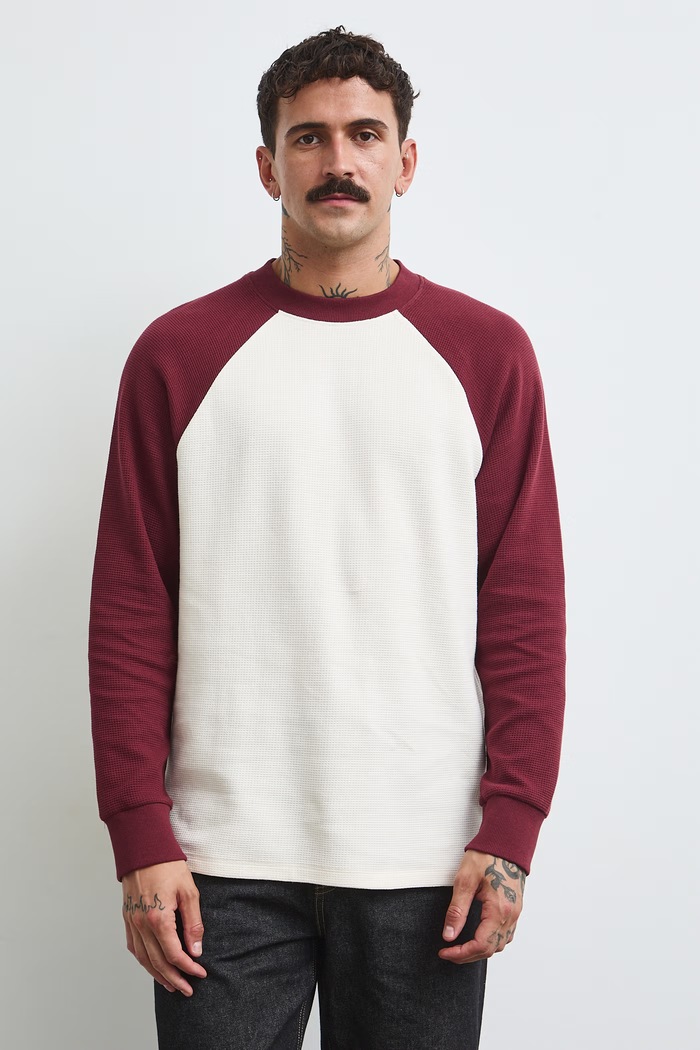 Longsleeve męski bawełniany z fakturą RW26-BUM401 bordowy RW26