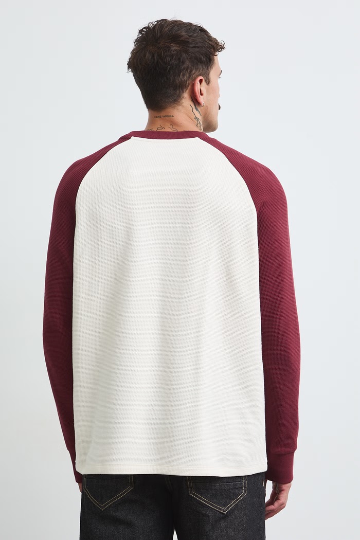 Odzież Longsleeve męski bawełniany z fakturą RW26-BUM401 bordowy