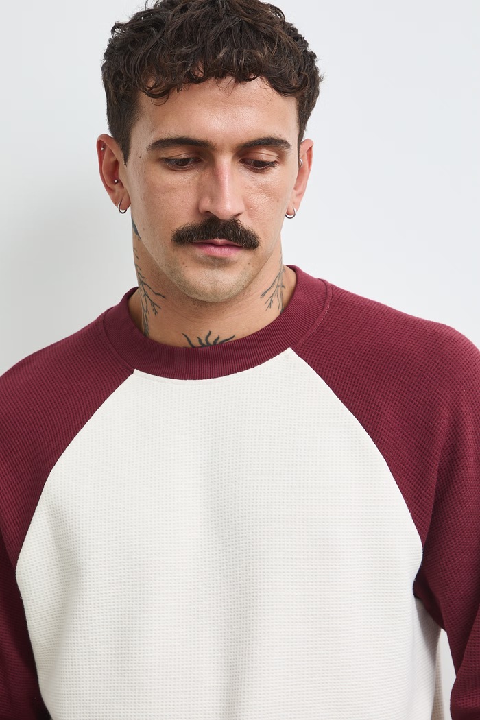 Longsleeve męski bawełniany z fakturą RW26-BUM401 bordowy