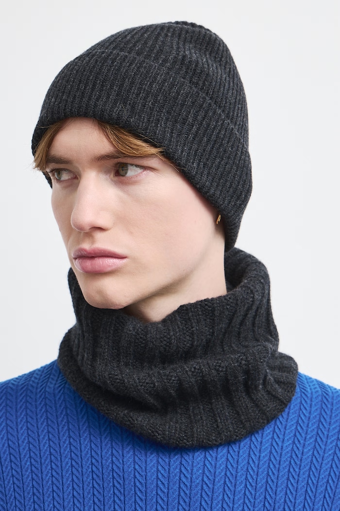 Beanie pentru bărbați din lână merino gri RW26-CDM701