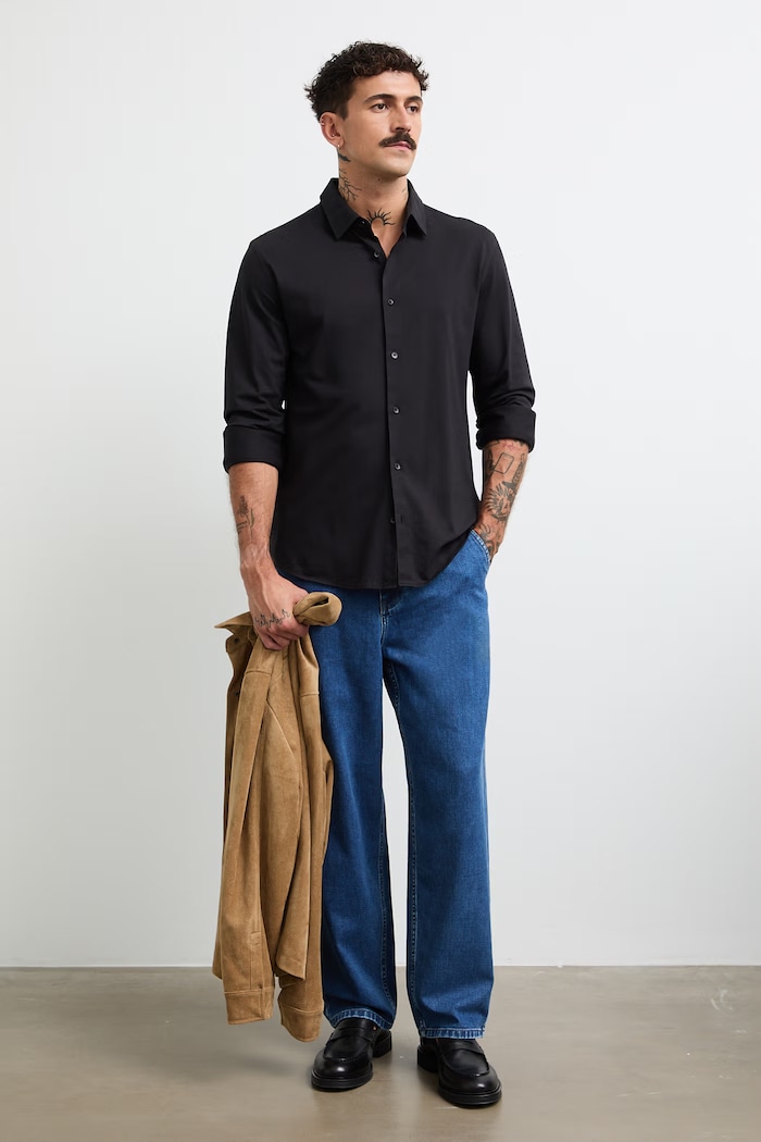 Medicine koszula męska bawełniana czarny RW26-KDM103