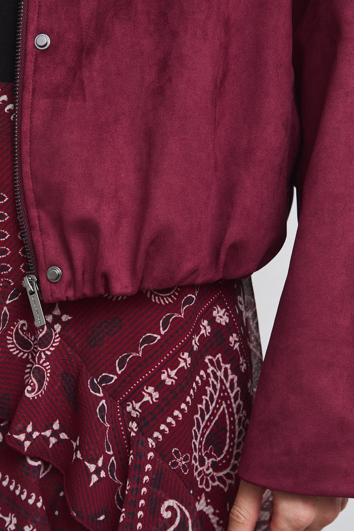 Bunda bomber dámska z imitácie semišu burgundské RW26-KUD300