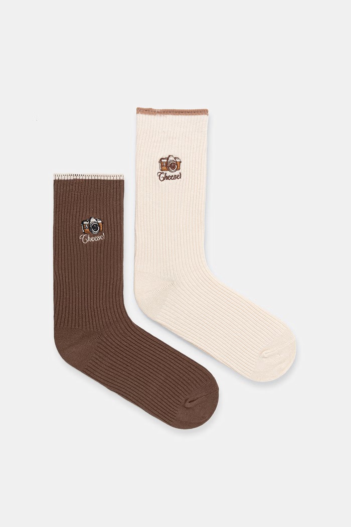 Skarpety 2-pack damskie z bawełną z haftami multicolor RW26-LGD508