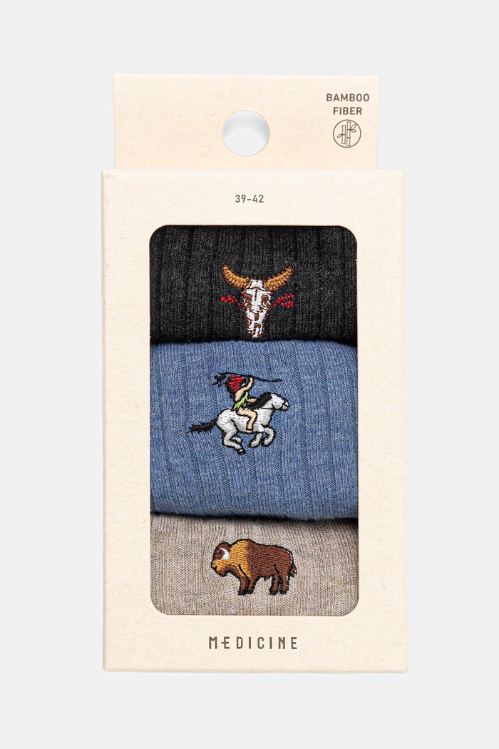 Skarpety 3-pack męskie z włóknem bambusowym z haftami RW26-LGM308 multicolor RW26