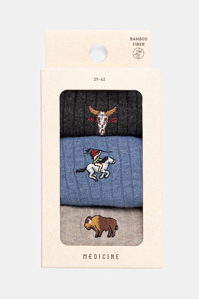 Skarpety 3-pack męskie z włóknem bambusowym z haftami RW26-LGM308 multicolor RW26