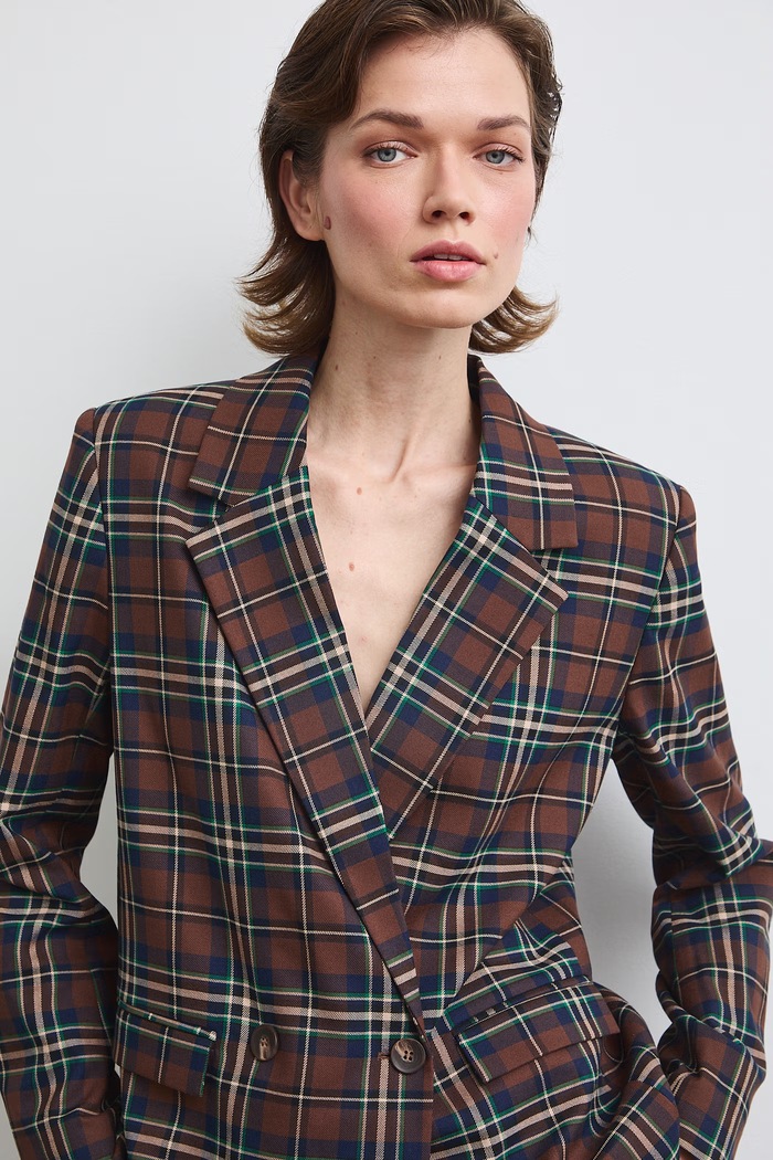 Marynarka dwurzędowa damska w kratkę RW26-MKD401 multicolor