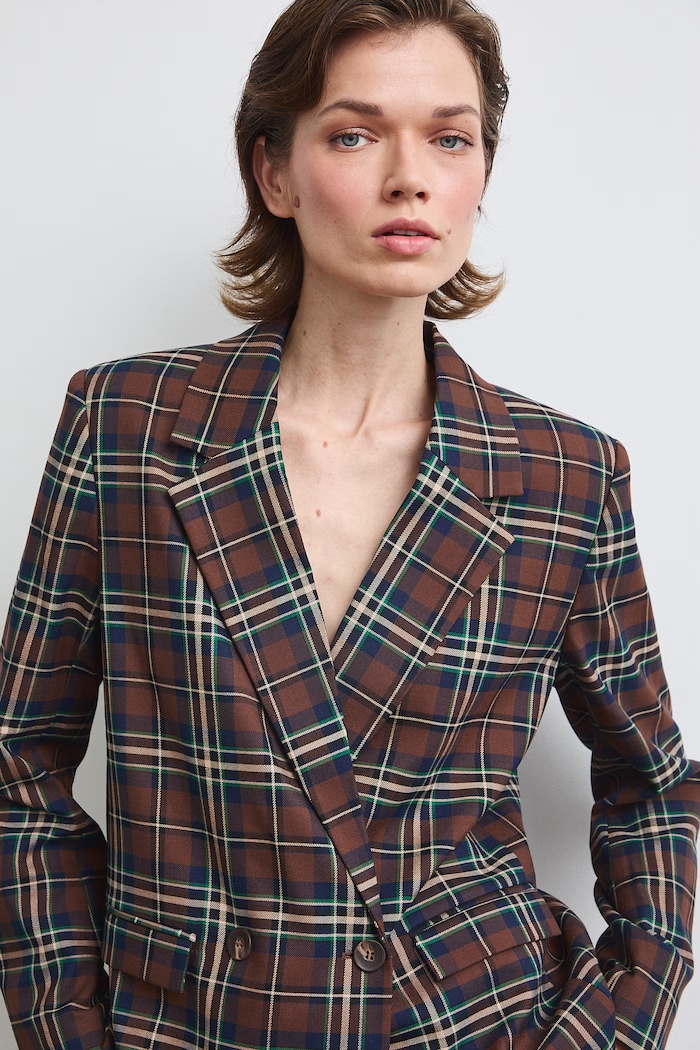 Marynarka dwurzędowa damska w kratkę RW26-MKD401 multicolor
