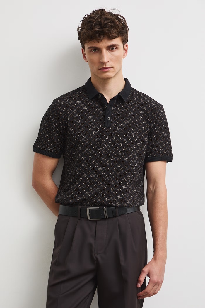 Polo tričko pánske bavlnené s elastanom RW26-POM030 čierna RW26