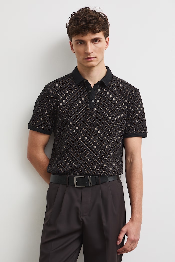 Polo tričko pánske bavlnené s elastanom RW26-POM030 čierna RW26