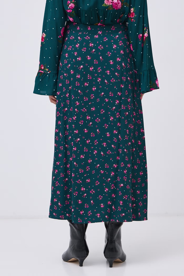 Spódnica rozkloszowana z wiskozy Medicine RW26-SDD050 turkusowy