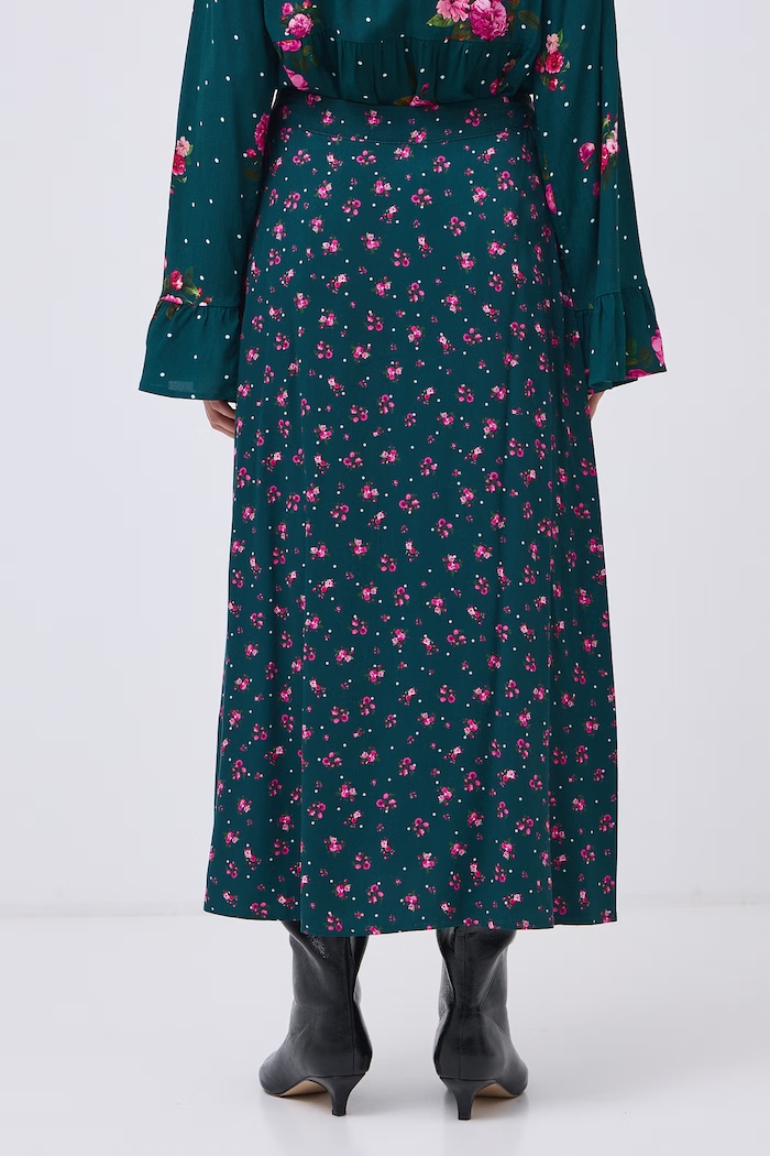 Spódnica rozkloszowana z wiskozy Medicine RW26-SDD050 turkusowy