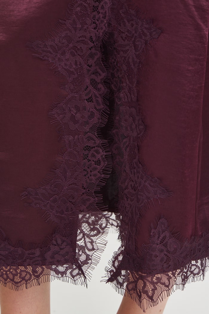 Spódnica midi z koronką RW26-SDD503 bordowy