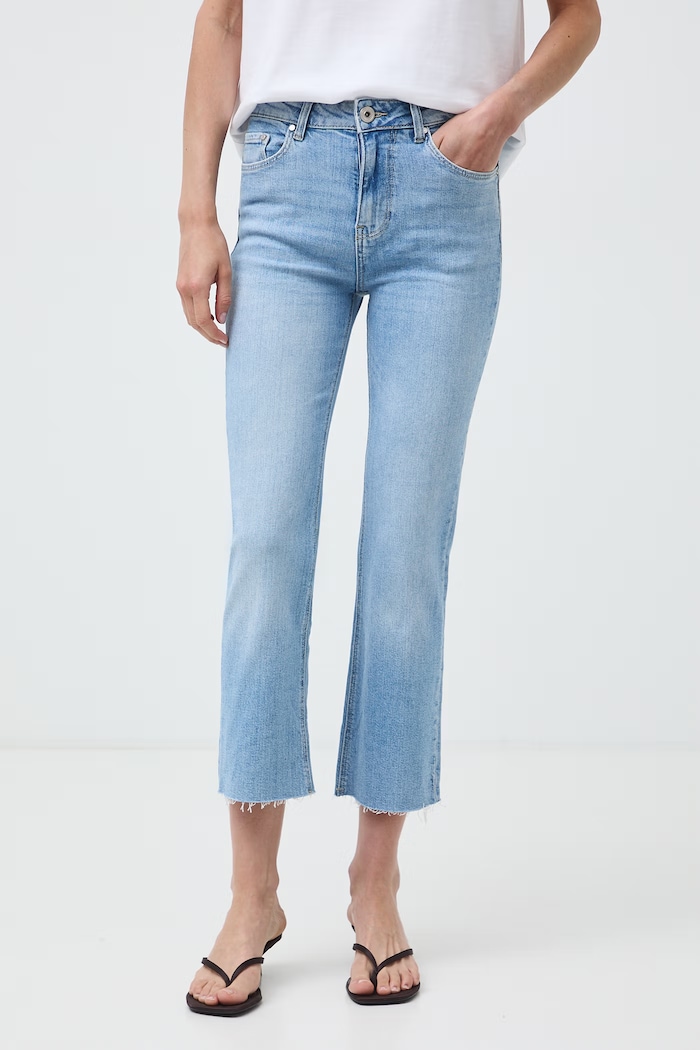 Jeansy flare damskie z efektem sprania RW26-SJD104 niebieski RW26
