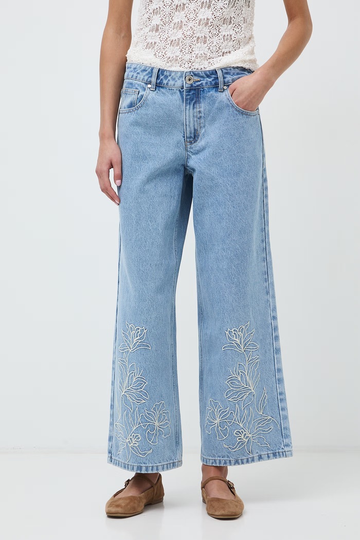 Jeansy wide leg damskie z haftami RW26-SJD202 niebieski RW26