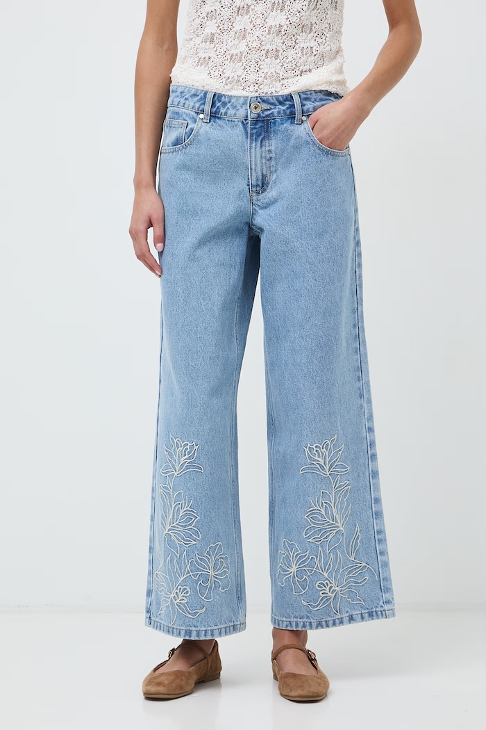 Jeansy wide leg damskie z haftami RW26-SJD202 niebieski RW26
