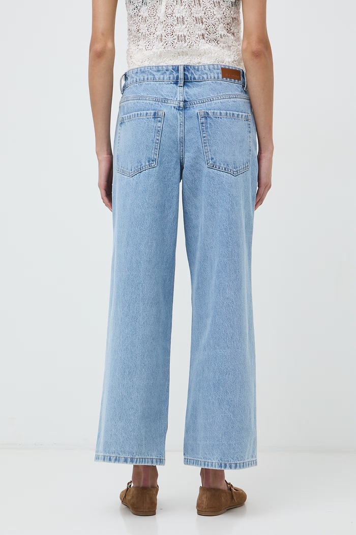 Odzież Jeansy wide leg damskie z haftami RW26-SJD202 niebieski
