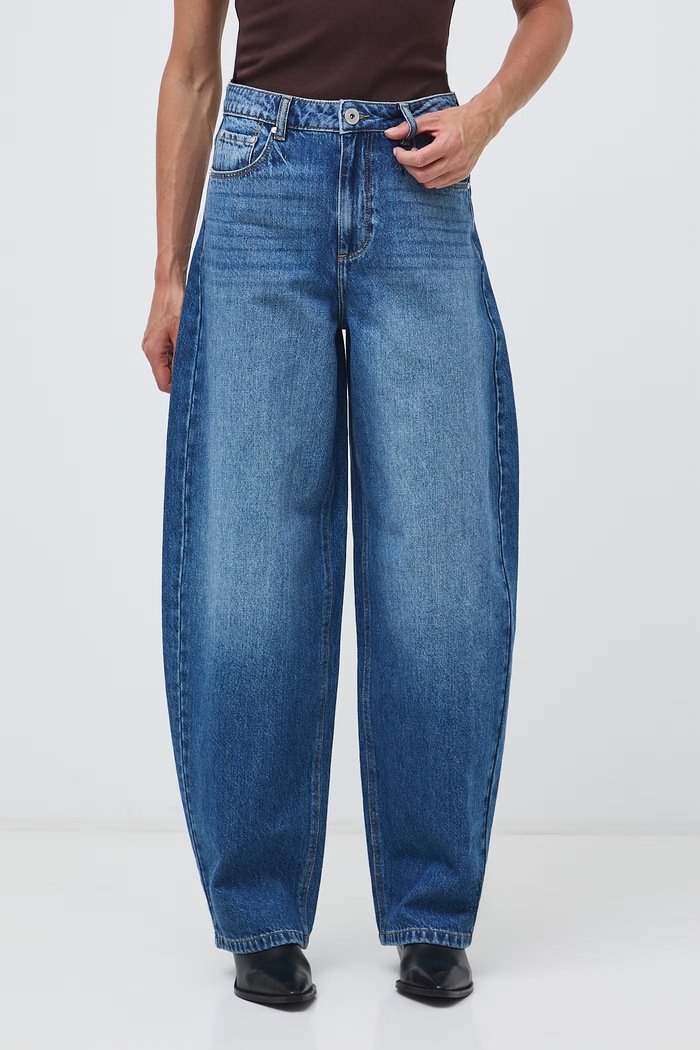 Jeansy slouchy damskie z efektem sprania RW26-SJD304 niebieski RW26