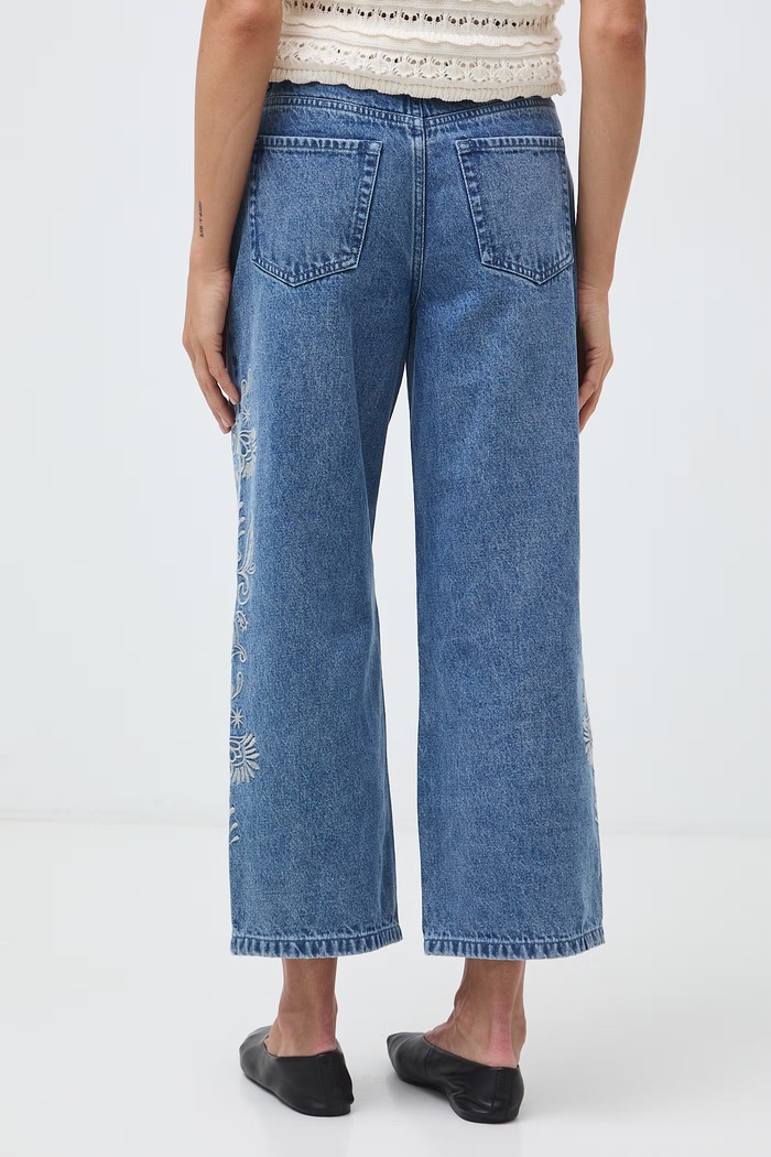 Odzież Jeansy straight damskie high waist z haftami RW26-SJD311 niebieski