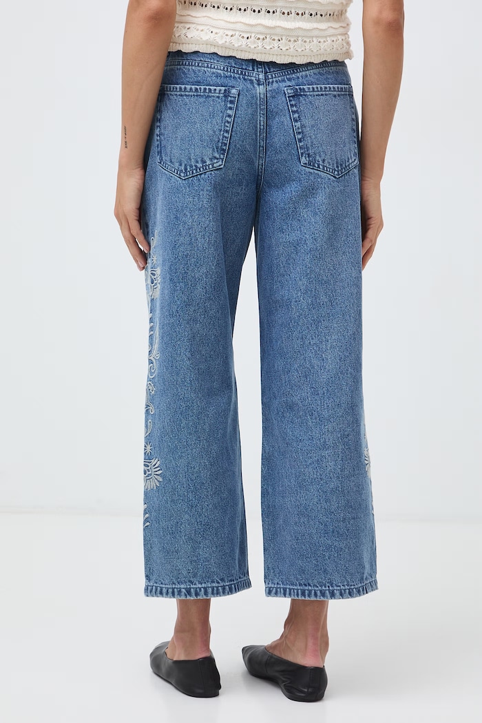 Odzież Jeansy straight damskie high waist z haftami RW26-SJD311 niebieski