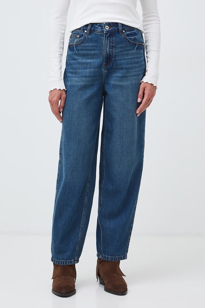 Jeansy slouchy damskie high waist gładkie RW26-SJD312 granatowy RW26