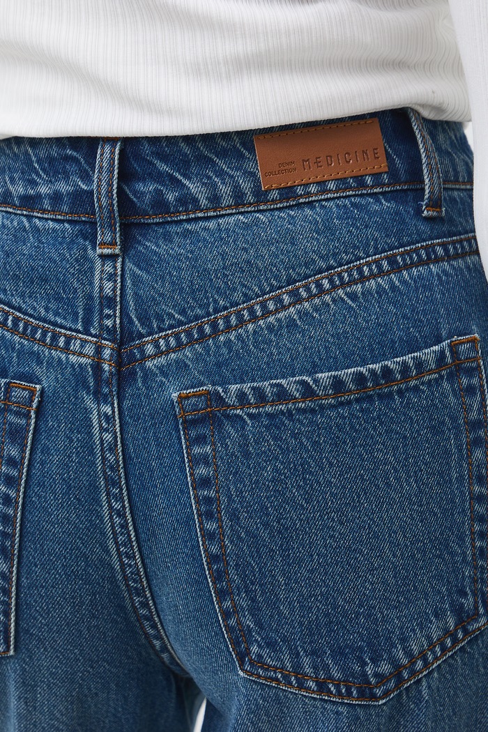 Jeansy slouchy damskie high waist gładkie RW26-SJD312 granatowy