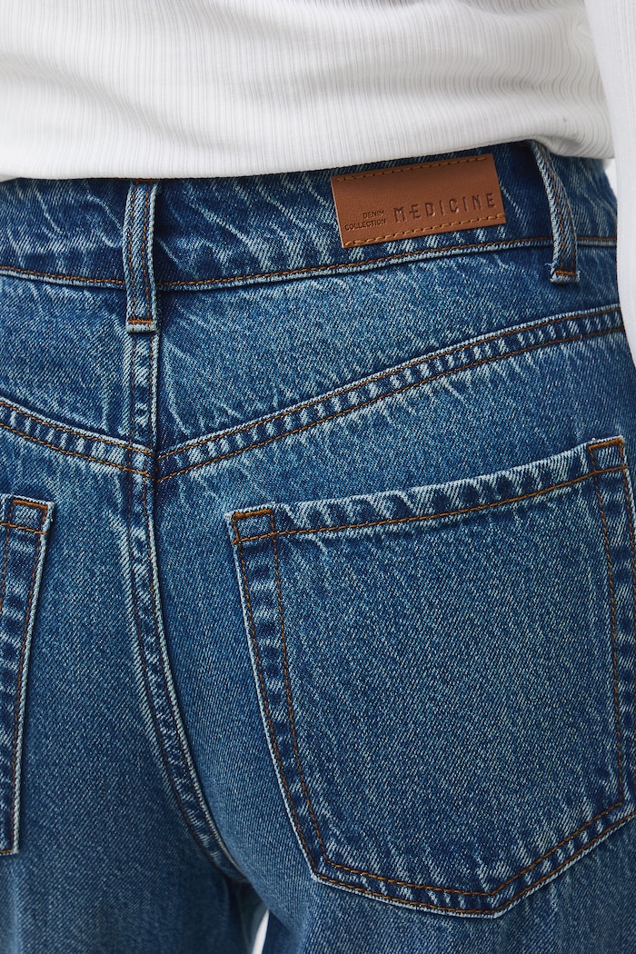 Jeansy slouchy damskie high waist gładkie RW26-SJD312 granatowy