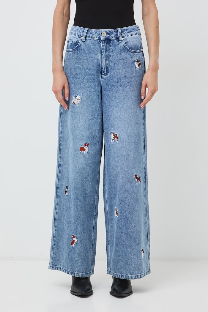 Jeansy wide leg damskie z haftami RW26-SJD313 niebieski RW26