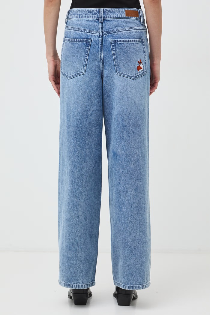 Odzież Jeansy wide leg damskie z haftami RW26-SJD313 niebieski
