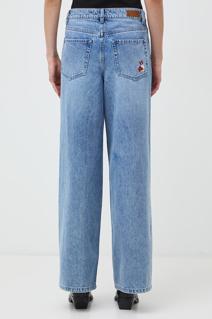 Odzież Jeansy wide leg damskie z haftami RW26-SJD313 niebieski