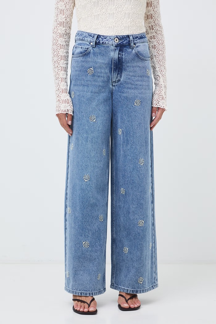 Jeansy wide leg damskie z haftami RW26-SJD313 niebieski RW26