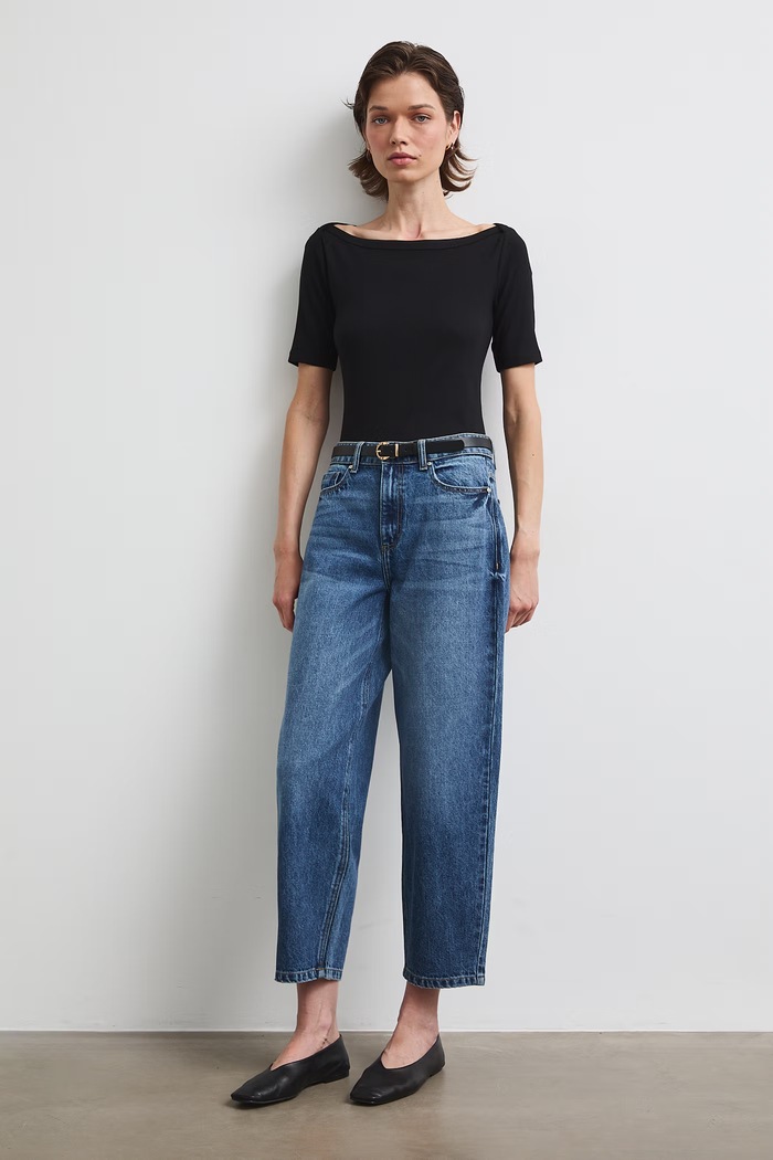 Slouchy džíny dámské s vybledlým efektem námořnická modř RW26-SJD315