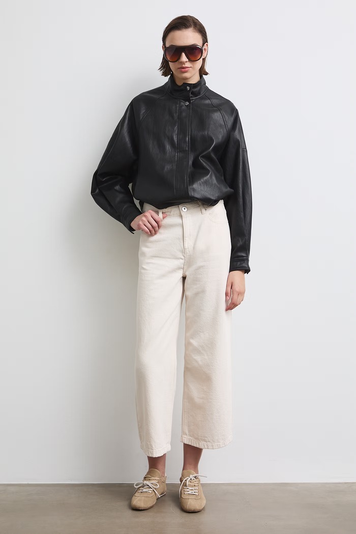 Jeansy wide leg damskie beżowy RW26-SJD402