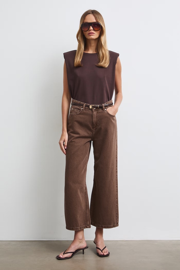 Jeansy wide leg damskie brązowy RW26-SJD402