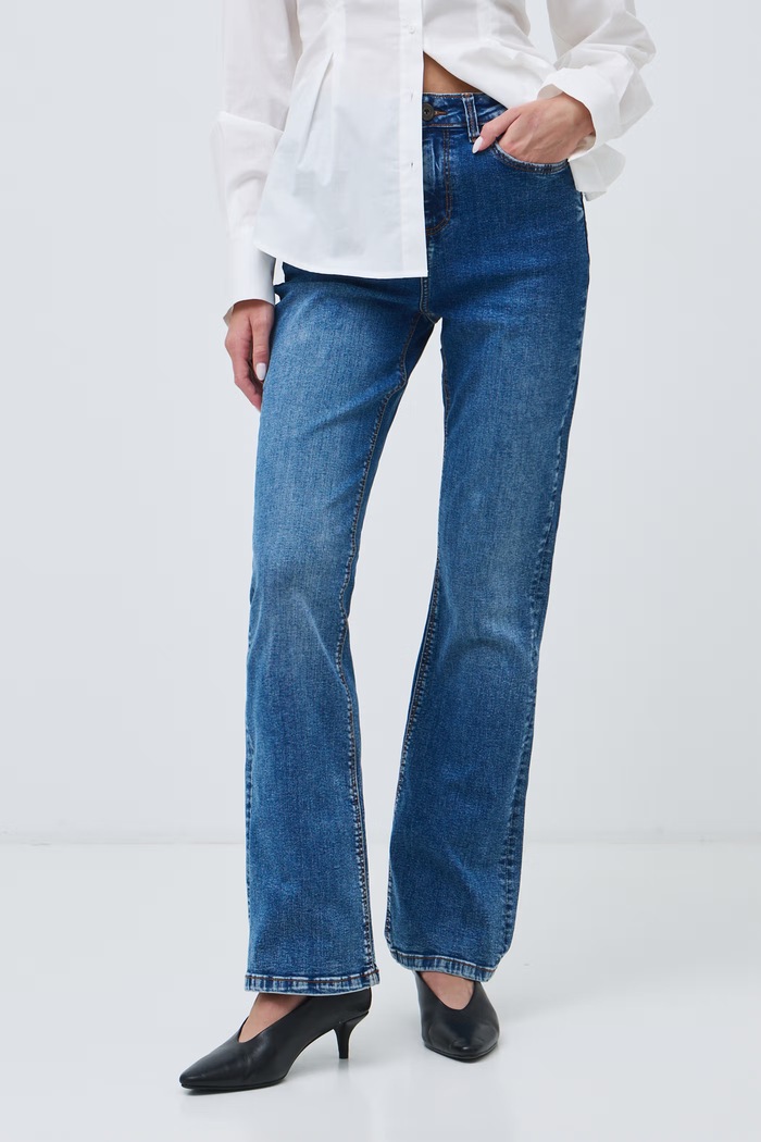 Jeansy flare damskie z efektem sprania RW26-SJD501 niebieski RW26