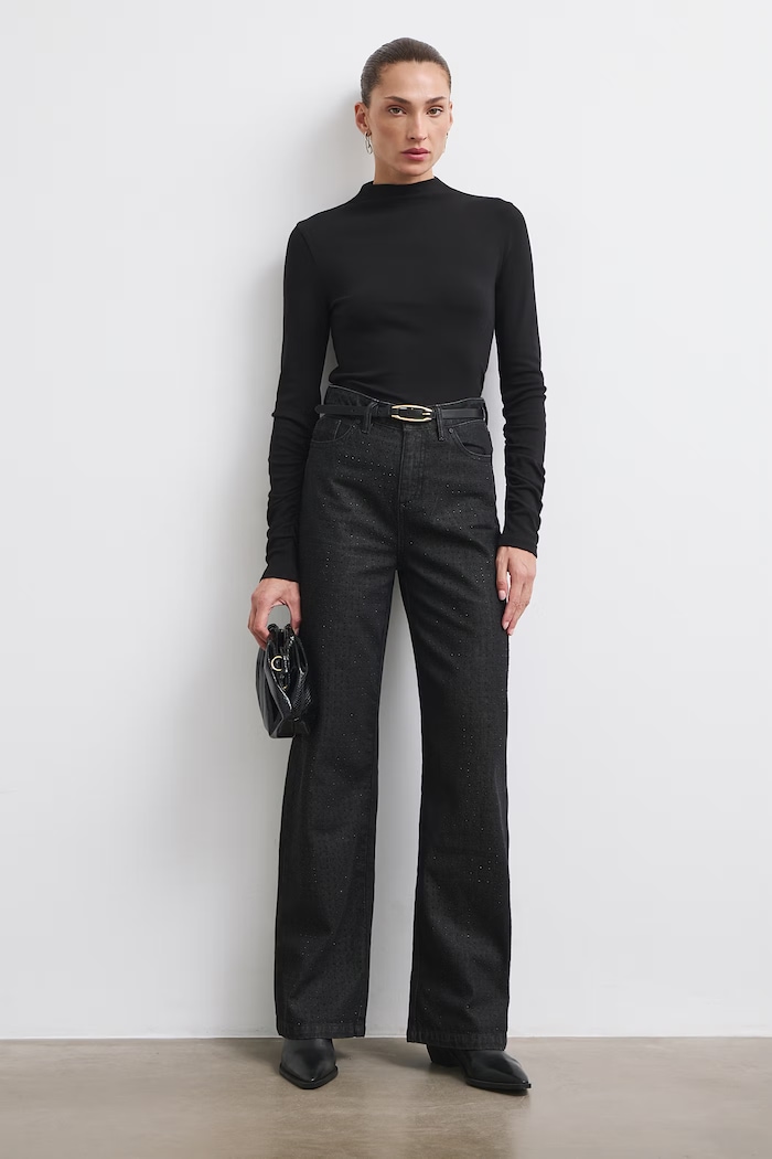 Medicine Jeansy wide leg damskie czarny RW26-SJD707