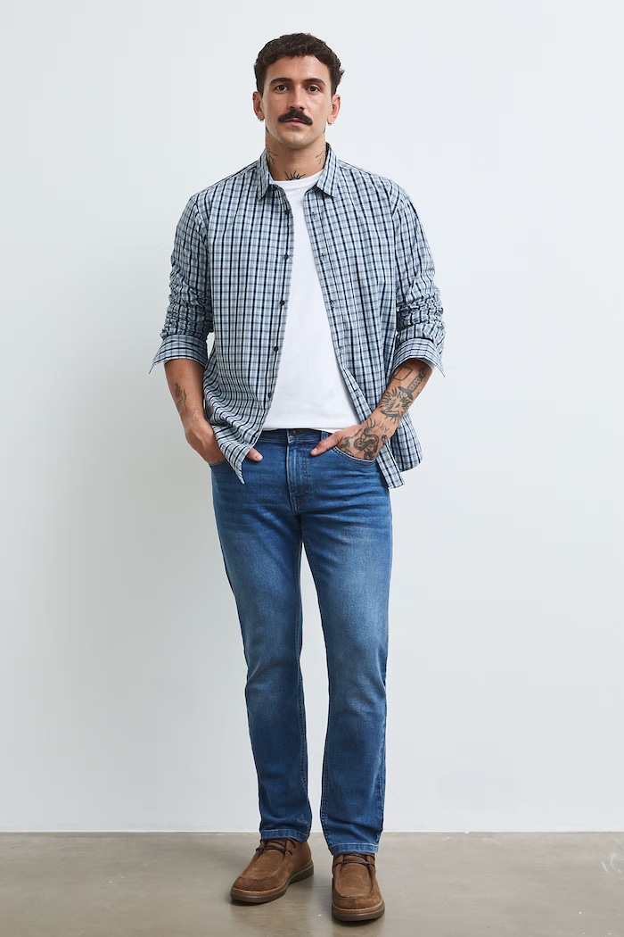 Rifle slim fit pánske s efektom prania modrá RW26-SJM040
