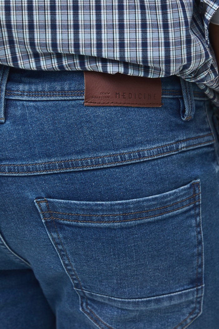 Rifle slim fit pánske s efektom prania RW26-SJM040 modrá