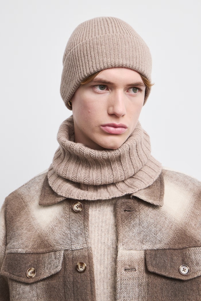 Fular tubular pentru bărbați din lână merino bej RW26-SOM700