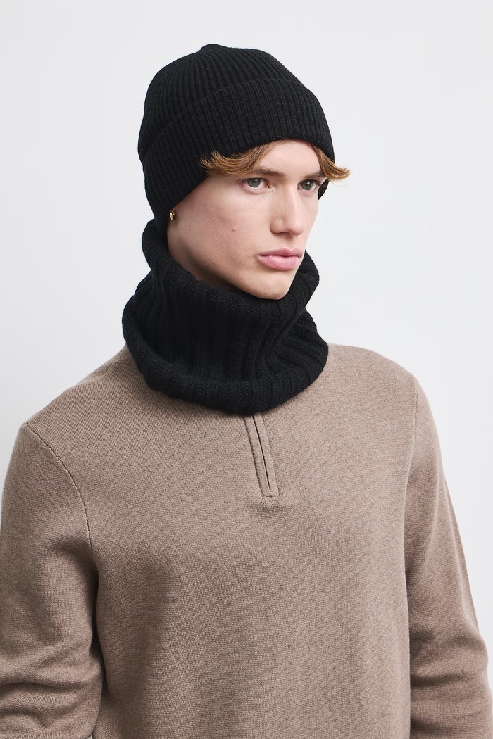 Fular tubular pentru bărbați din lână merino negru RW26-SOM700