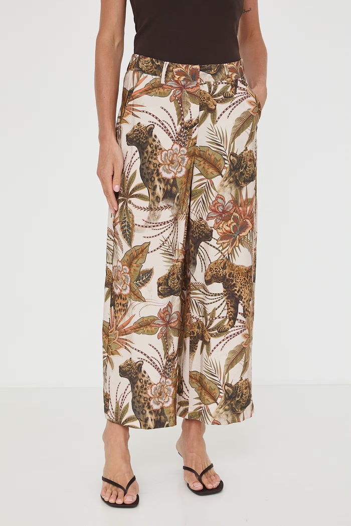 Spodnie culottes damskie z wiskozą z motywem zwierzęcym RW26-SPD011 multicolor RW26