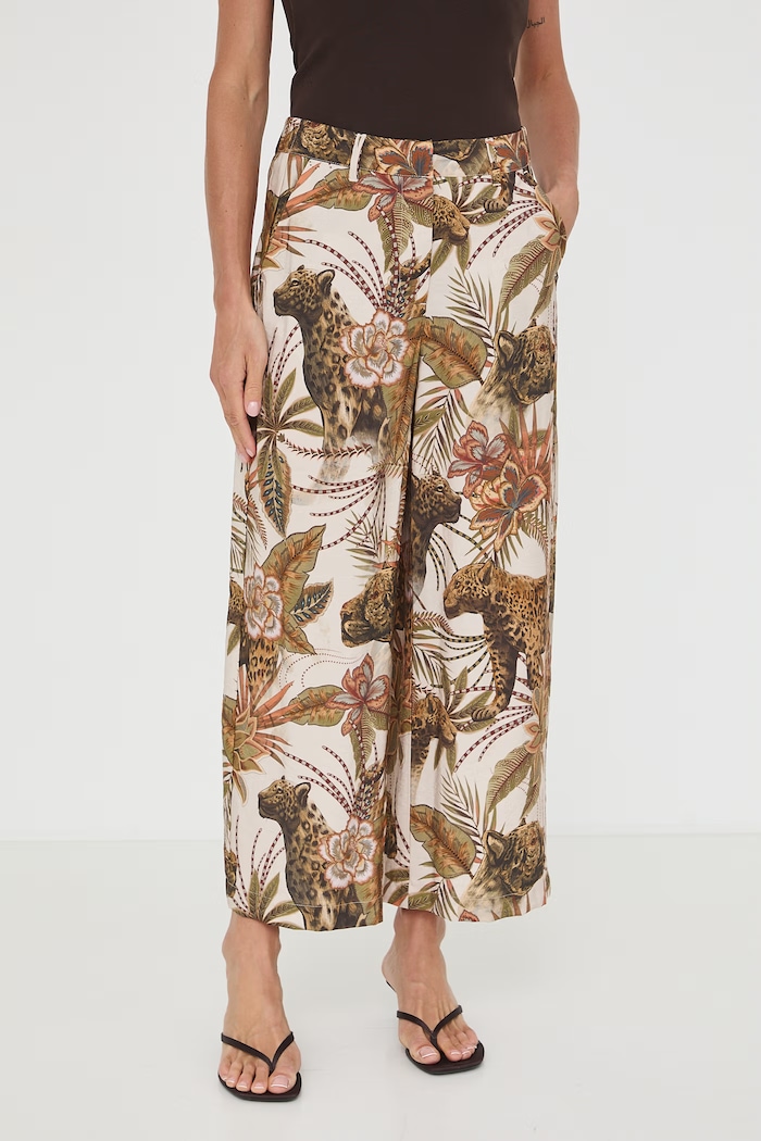 Spodnie culottes damskie z wiskozą z motywem zwierzęcym RW26-SPD011 multicolor RW26