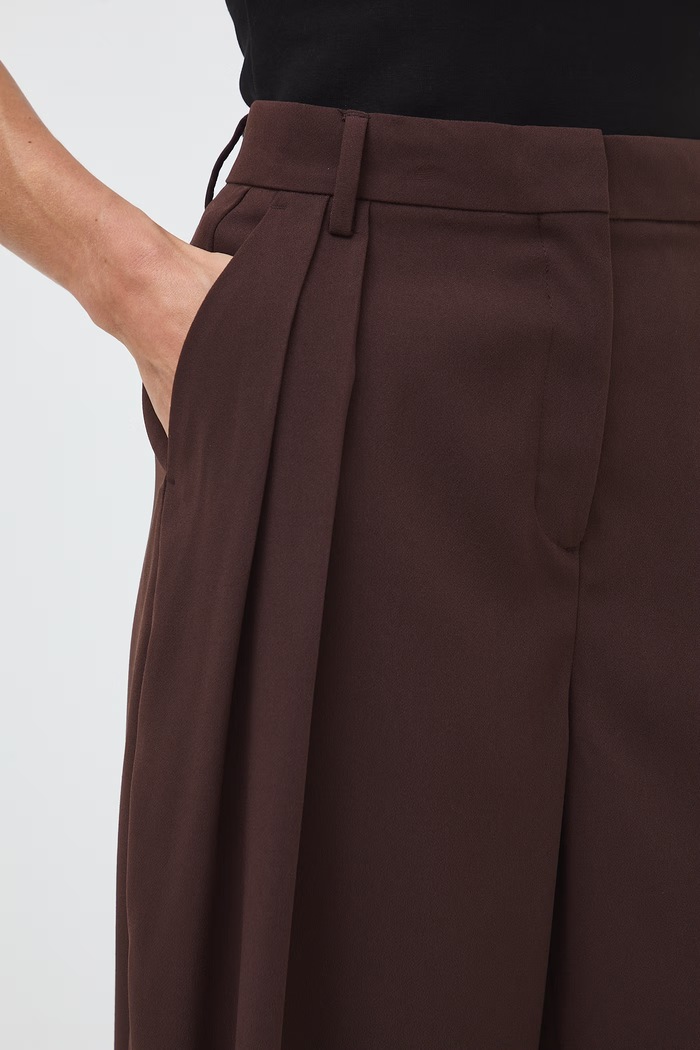 Spodnie wide leg damskie gładkie brązowy RW26-SPD301