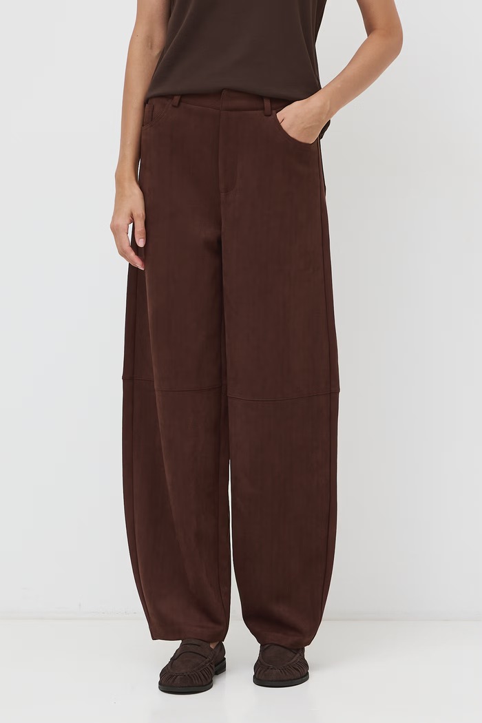 Spodnie slouchy damskie gładkie RW26-SPD605 brązowy RW26